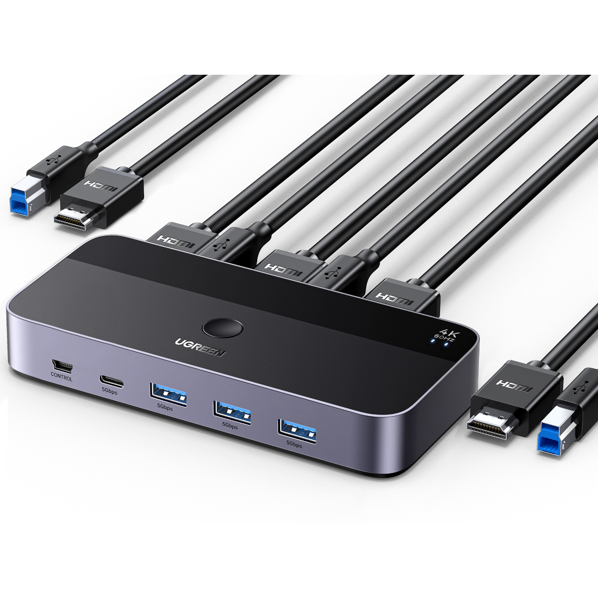HDMI KVM Switch 2 In 1 4K@60Hz USB 30 Switch (3*USB 30+ USB C) 2 USB Cables and 2 HDMI Cables