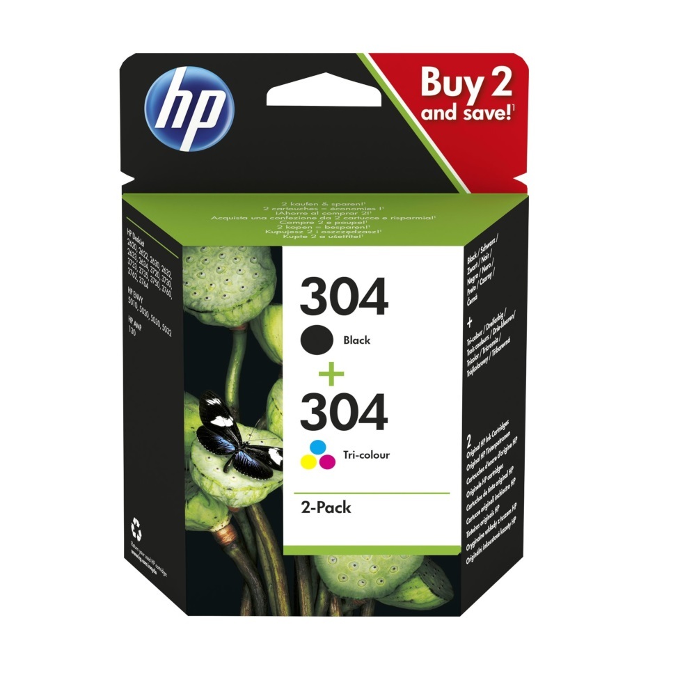 HP 304 (3JB05AE) Original Tintenpatronen 2er-Pack Kompatibilität: HP DeskJet 3000er / 2000er Serie, HP ENVY 5000er Serie
