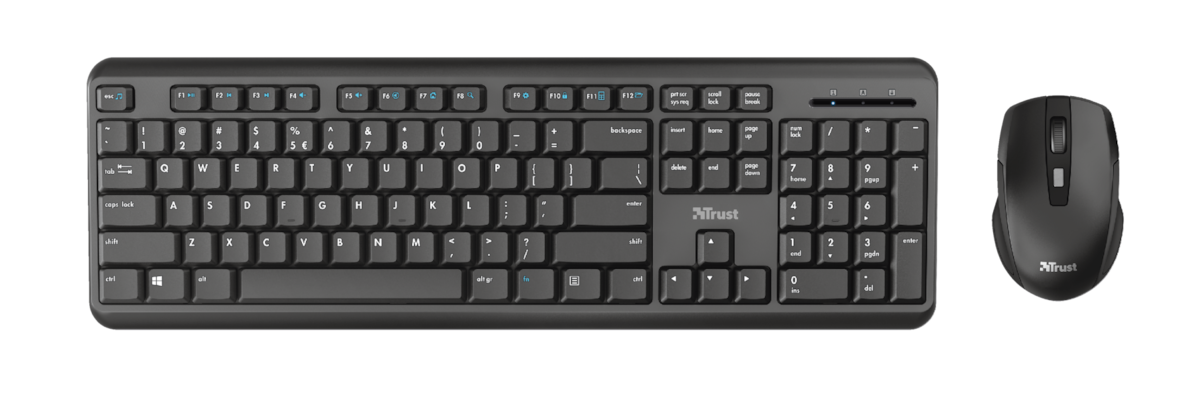 TRUST TKM-350 Tastatur und Maus Set, kabellos, Deutsches QWERTZ-Layout, Flüssigkeitsgeschützt