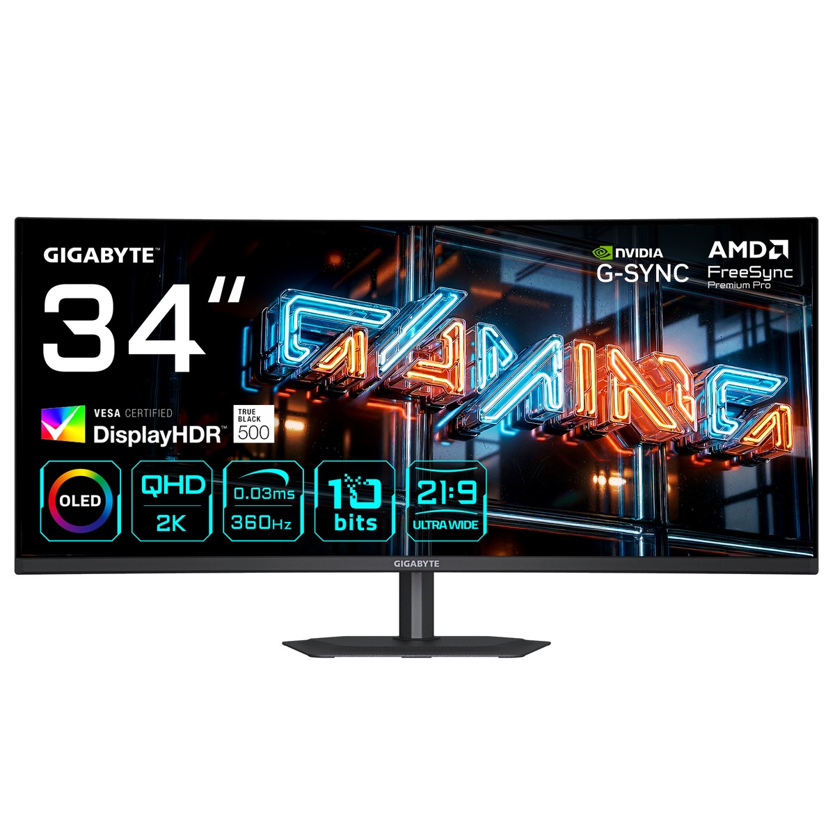 Gigabyte MO34WQC36 34 Zoll - QD-OLED Curved Gaming Monitor Curved, WQHD, 360 Hz, 0,03ms GtG, 2x HDMI 2.1, DP, USB-C, KVM