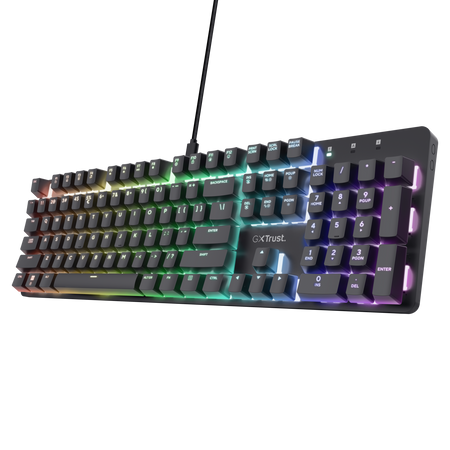 Trust GXT871 Zora Mechanische Gaming Tastatur Mechanische-Gaming-Tastatur in Originalgröße mit kompletter RGB-Beleuchtun...