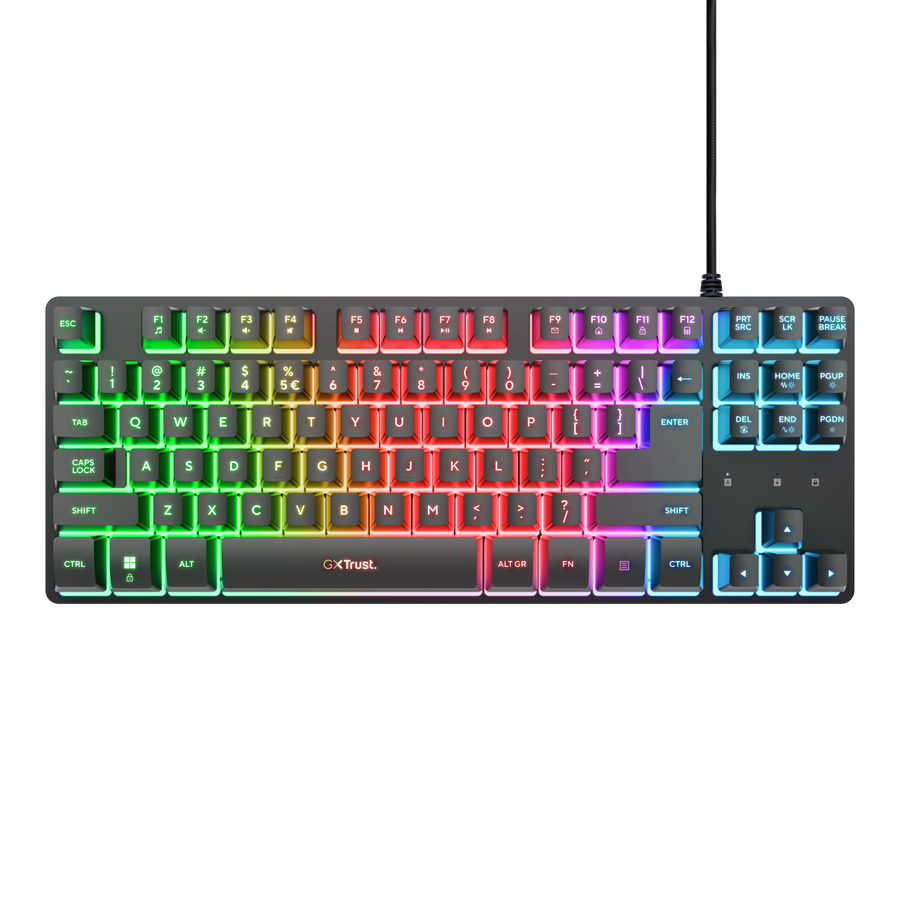 Thumbnail - Trust Gaming GXT833 THADO TKL Gaming Tastatur Kompakte Gaming-Tastatur aus Metall mit mehrfarbiger LED-Beleuchtung