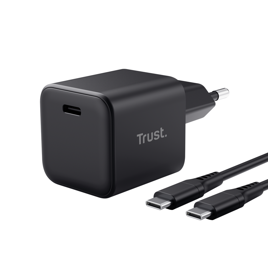 Trust Maxo Ultrakleines USB-C-GaN-Ladegerät mit 65 W incl. USB-C-zu-C-PD-Kabel (2 m)