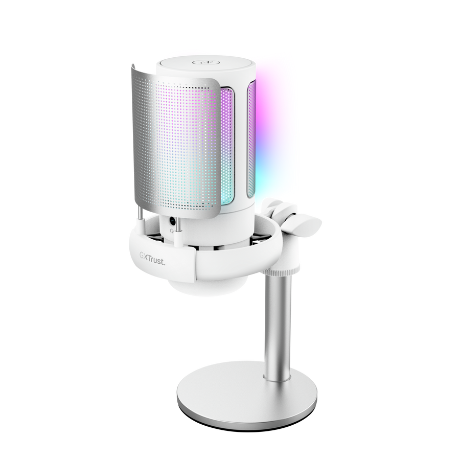 HSE Trust Gaming GXT238W AURON USB Mikrofon weiß Kompaktes und stylisch beleuchtetes USB-Mikrofon für Streaming Content-...