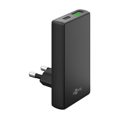 Goobay USB-C™ PD GaN Dual-Schnellladegerät 90° Flat (45 W) schwa