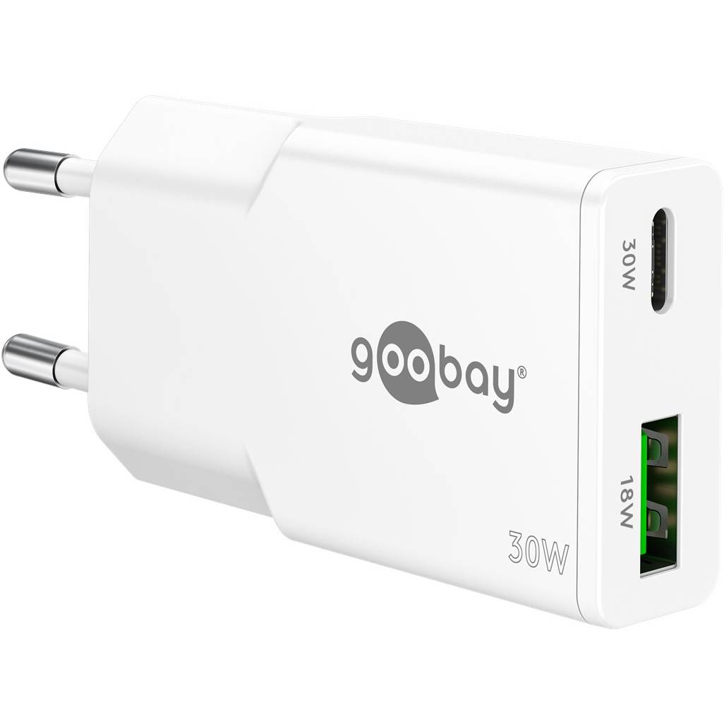 Thumbnail - Goobay USB-C™ PD GaN Dual-Schnellladegerät Slim (30 W) weiß