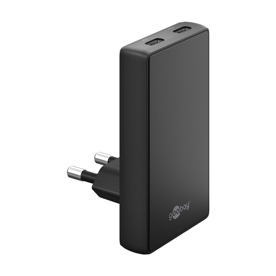 Goobay USB-C™ PD GaN Dual-Schnellladegerät 90° Flat (45 W) schwa