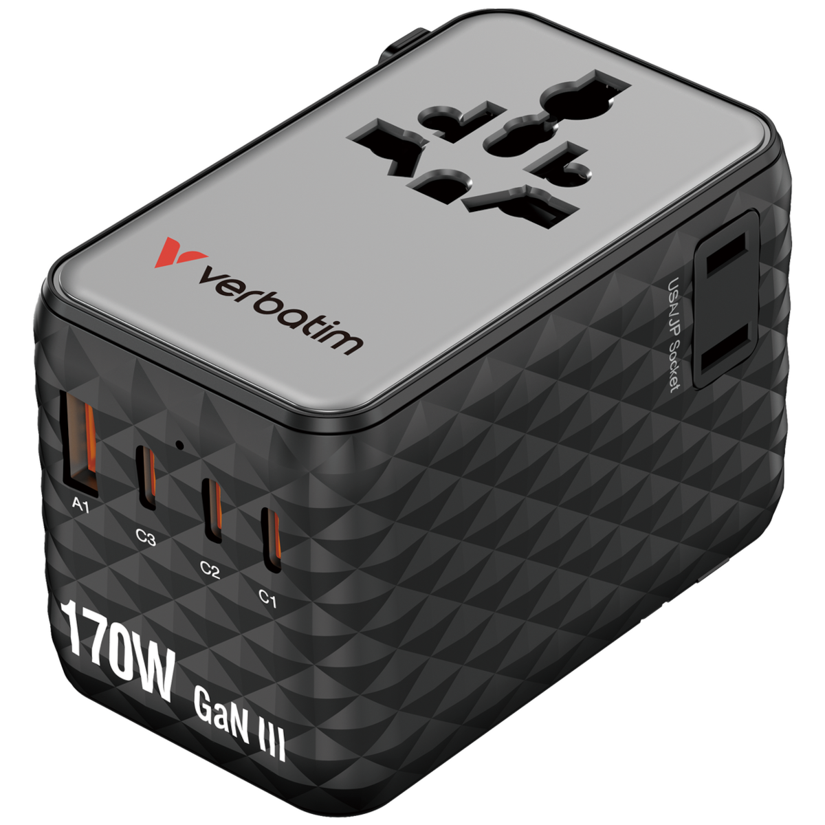 Verbatim Charge 'n' Travel 170W GaN III Universal Travel Adapter with 3 x USB-C, 1 x USB-A Ports