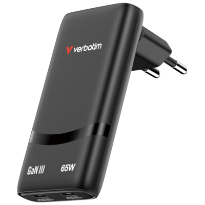 Verbatim Fold ´n´ Go GaN Charger 65W EU plug Black