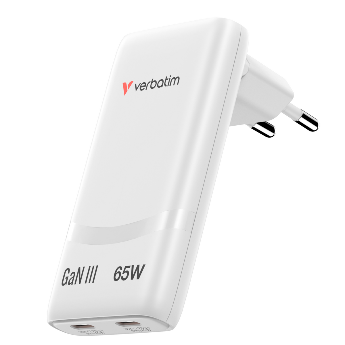 Verbatim Fold'n'Go GaN Schnellladegerät 2xUSB-C PD,max.65W,flach/faltbar,weiß