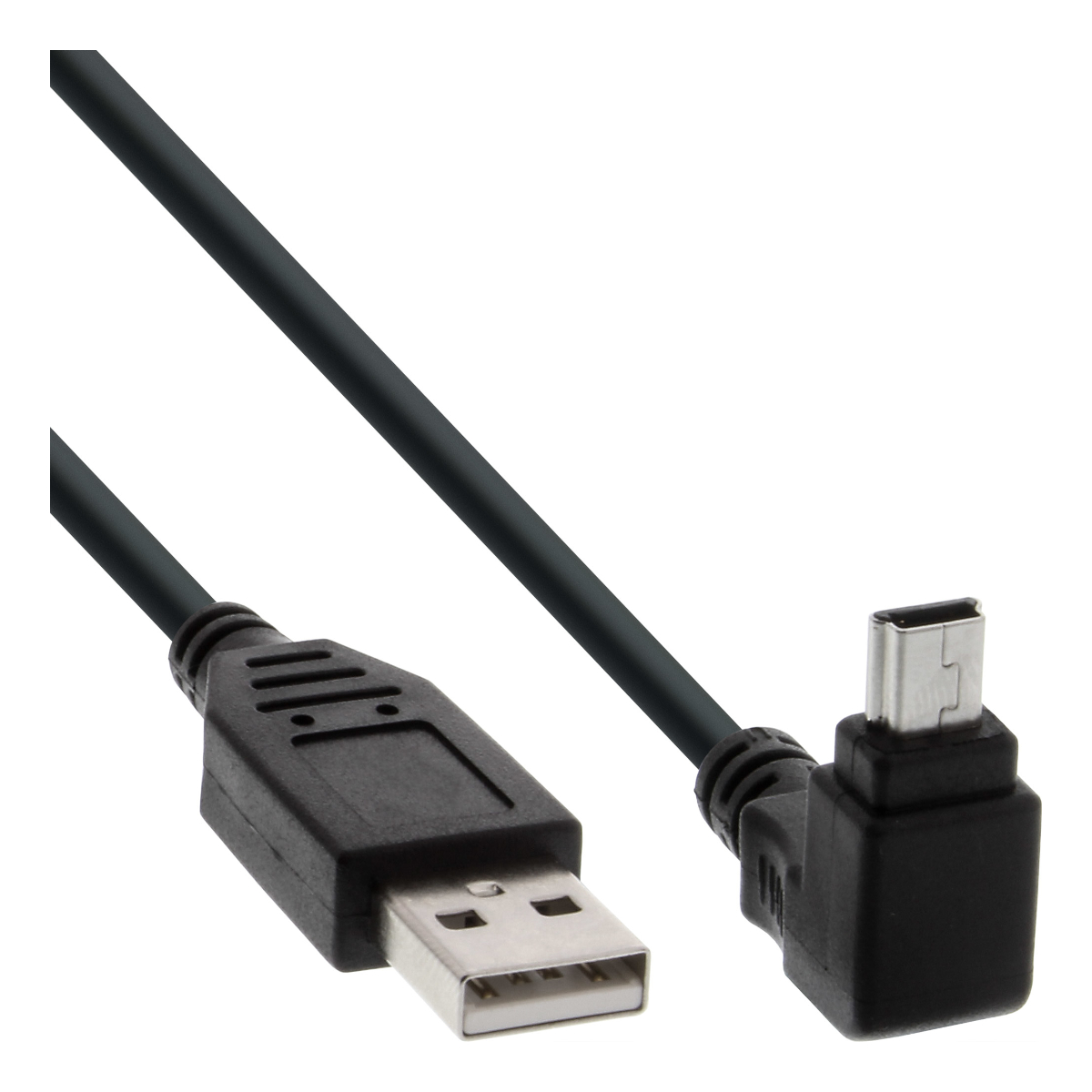 Thumbnail - InLine® USB 2.0 Mini-Kabel, Stecker A an Mini-B Stecker (5pol.) oben abgewinkelt 90°, schwarz, 1m