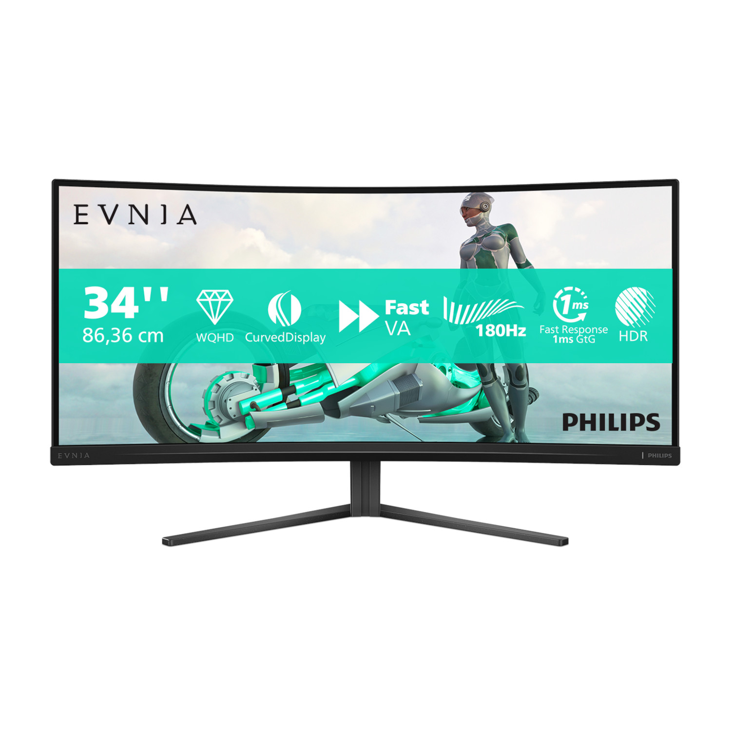 Philips Evnia 34M2C3500L 34 Zoll Curved - Gaming Monitor VA Panel, WQHD. 180 Hz