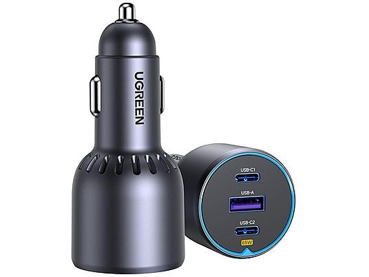 UGREEN 75W 3-Port Fast Car Charger Gray