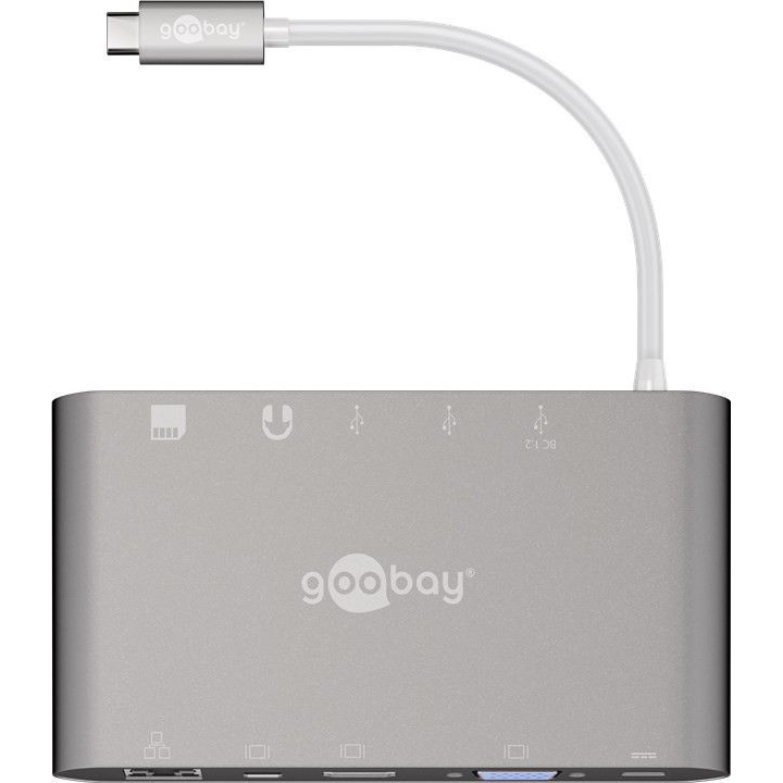 Goobay USB Typ-C Multiport Adapter [HDMI, VGA, MiniDP, USB 3.0 A-& USB-C-Stecker]