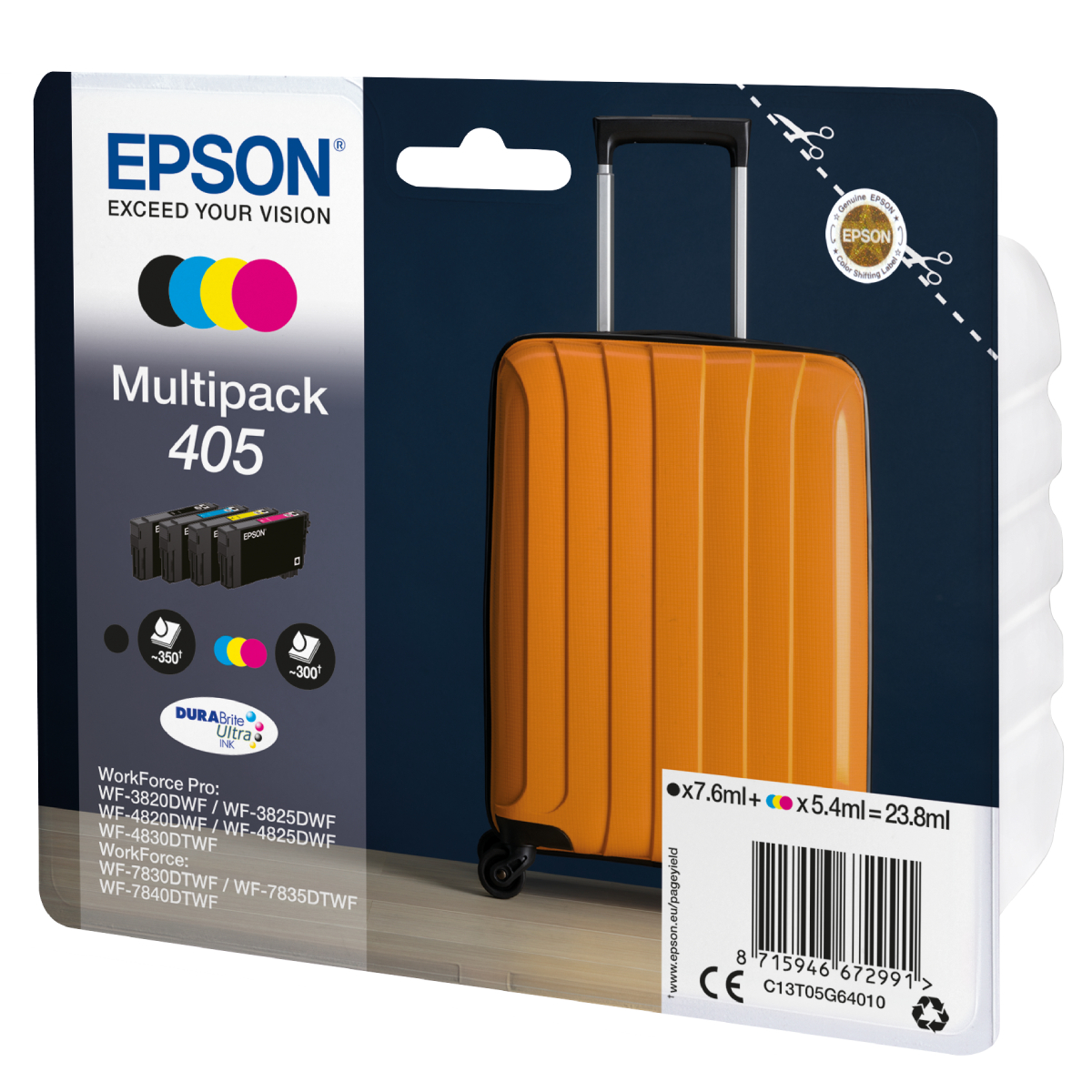 Epson 405 Tintenpatronen 4er-Pack 4x Farben DURABrite Ultra Ink Für Kompatibilität, siehe Artikel-Beschreibung | 4x Tint...