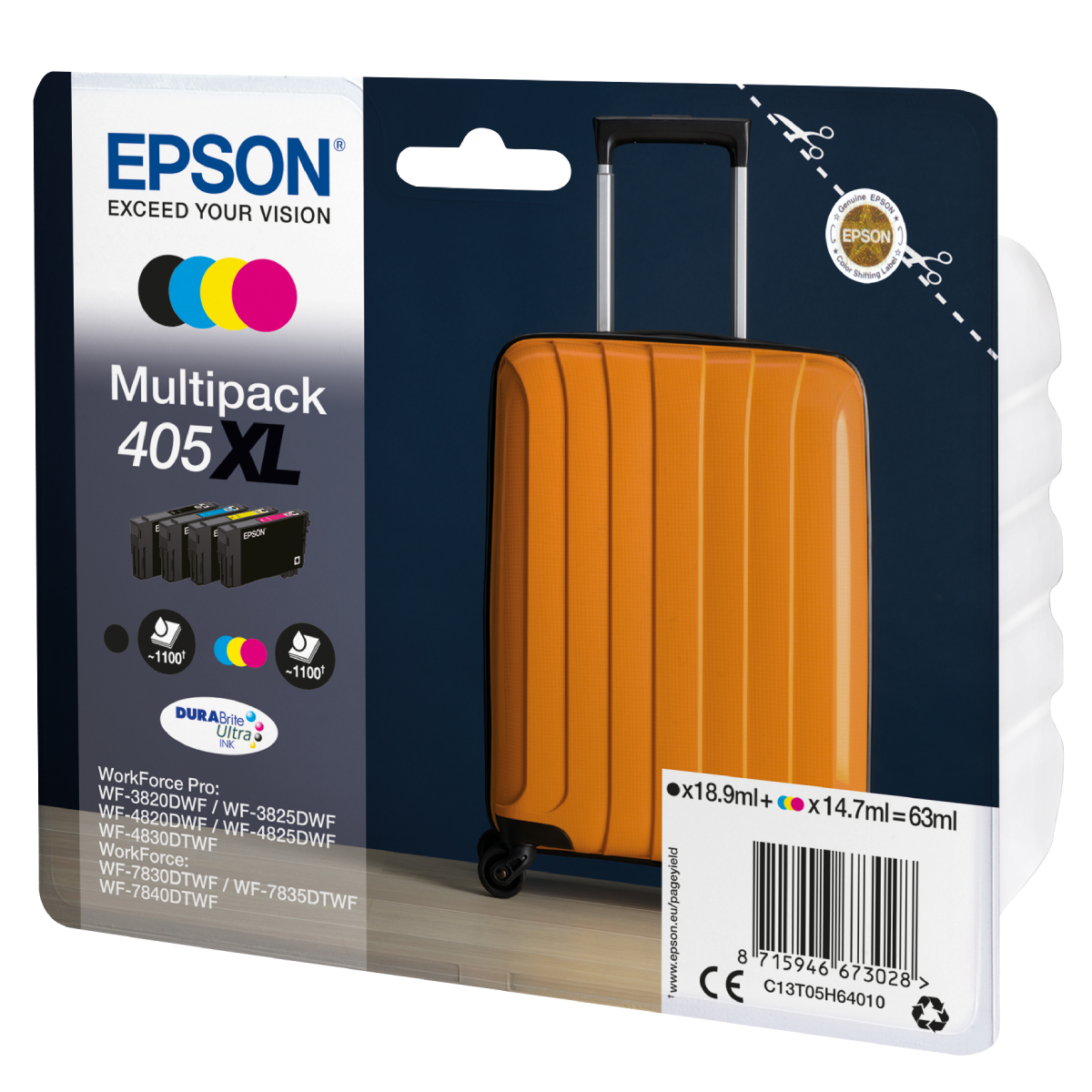 Epson 405XL Tintenpatronen 4er-Pack 4x Farben DURABrite Ultra Für Kompatibilität, siehe Artikel-Beschreibung | 4x Tintenpatronen: Schwarz, Magenta, Ge