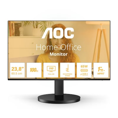 AOC 24B3CF2 24 Zoll Full HD Monitor, Lautsprecher, höhenverstellbar (1920x1080, 100 Hz, HDMI, USB-C (65W PD), USB Hub) s...