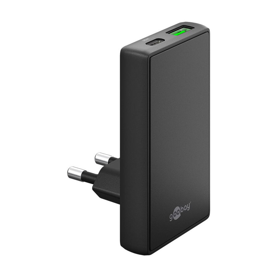 Goobay USB-C™ PD GaN Dual-Schnellladegerät 90° Flat (65 W) schwa