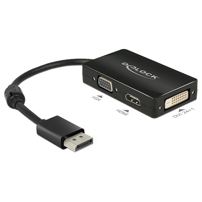 Thumbnail - Delock Adapter Displayport 1.1 Stecker > VGA / HDMI / DVI Buchse [schwarz, Passiv]