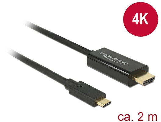 Delock USB Typ-C Stecker < HDMI Stecker (DP Alt Mode) 4K 30Hz, 2m, schwarz