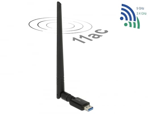 Delock USB 3.0 Dualband WLAN Stick 867 + 300 Mbps mit externer Antenne