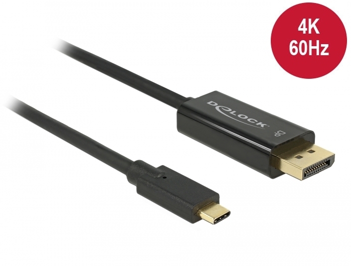 Delock USB Typ-C Stecker < DisplayPort Stecker (DP Alt Mode) 4K 60Hz, 2m, schwarz