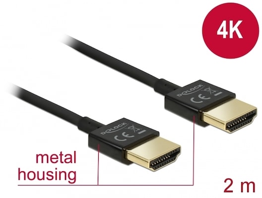 Delock Kabel High Speed HDMI mit Ethernet 4K, 2m, Slim High Quality
