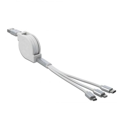 Thumbnail - Delock USB Typ-A 3 in 1 Aufrollladekabel für Lightning™ / Micro USB / USB Type-C™ weiß