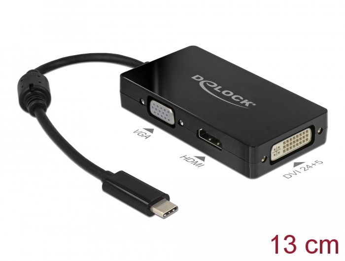 Delock Externer Videoadapter - USB-C - DVI, HDMI, VGA schwarz