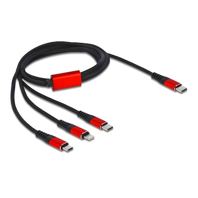 Delock USB Ladekabel 3 in 1 USB Type-C™ zu Lightning™ / Micro USB / USB Type-C™ 1 m schwarz / rot