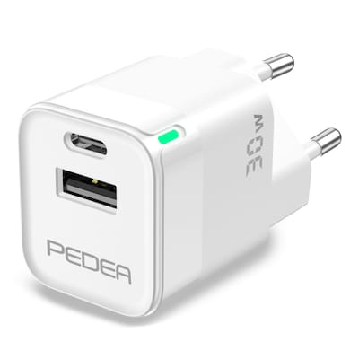 Thumbnail - PEDEA 30W USB-C (PD) Schnellladegerät - 2-Ports Mehrfach Handy-Ladegerät mit USB-C und USB-A, weiß