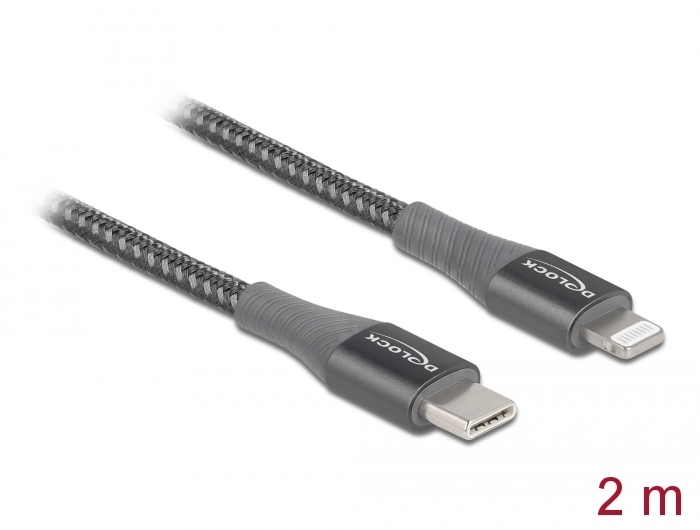 Delock Daten- und Ladekabel USB Type-C™ zu Lightning™ für iPhone™, iPad™ und iPod™ grau 2,0 m MFi
