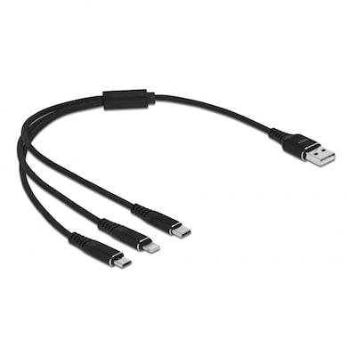 Thumbnail - Delock USB Ladekabel 3 in 1 Typ-A zu Lightning™ / Micro USB / USB Type-C™ 30 cm schwarz