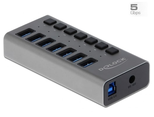 Delock Externer SuperSpeed USB Hub mit 7 Ports + Schalter