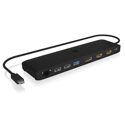 Icy Box USB Type-C DockingStation mit dreifacher Videoausgabe 4x USB-A-, 1x USB-C-PD-, 1x RJ45 Netzwerk-Anschluss, micro...