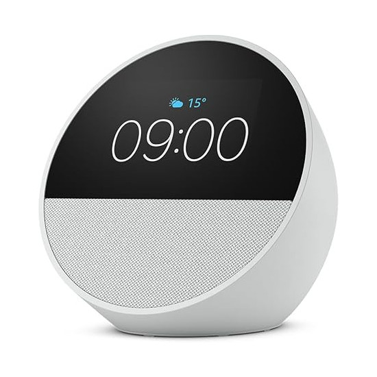 Amazon Echo Spot (2024), weiß Smart Clock, Erinnerungen, Wetter, Timer und mehr. Lass dir Songtitel anzeigen und steuere...
