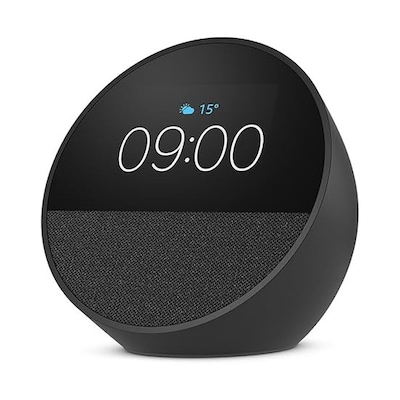 Amazon Echo Spot (2024), schwarz Smart Clock, Erinnerungen, Wetter, Timer und mehr. Lass dir Songtitel anzeigen und steu...