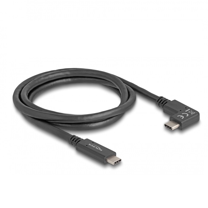 Thumbnail - Delock USB 10 Gbps Kabel USB Type-C™ Stecker zu USB Type-C™ Stecker gewinkelt links / rechts 1 m 4K PD 60 W mit E-Marker