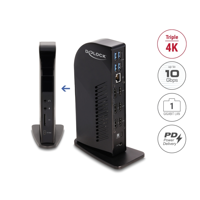 Thumbnail - Delock USB Type-C™ Triple Display Dockingstation mit DisplayLink® 4K / USB Hub / LAN / SD / Audio / PD 96 W