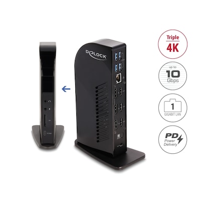 Thumbnail - Delock USB Type-C™ Triple Display Dockingstation mit DisplayLink® 4K / USB Hub / LAN / SD / Audio / PD 96 W
