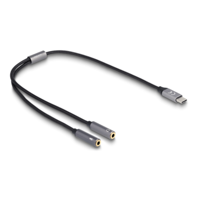 Delock Headset Adapter USB Type-C™ Stecker DAC 24 Bit - / 96 kHz Hi-Res zu 2 x 3,5 mm 3 Pin Klinkenbuchse