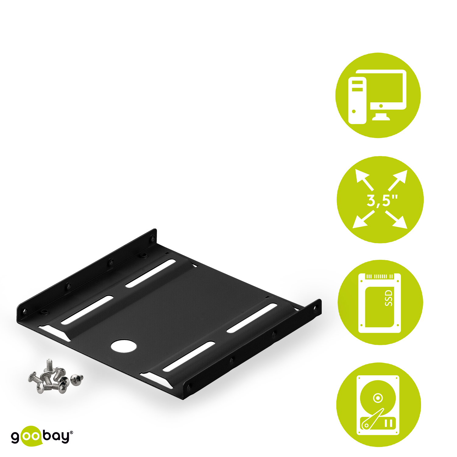 Goobay Festplatten-Einbaurahmen 2,5" auf 3,5" unterstützt jede 2.5" HDD-/SSD-Festplatte, Schwarz
