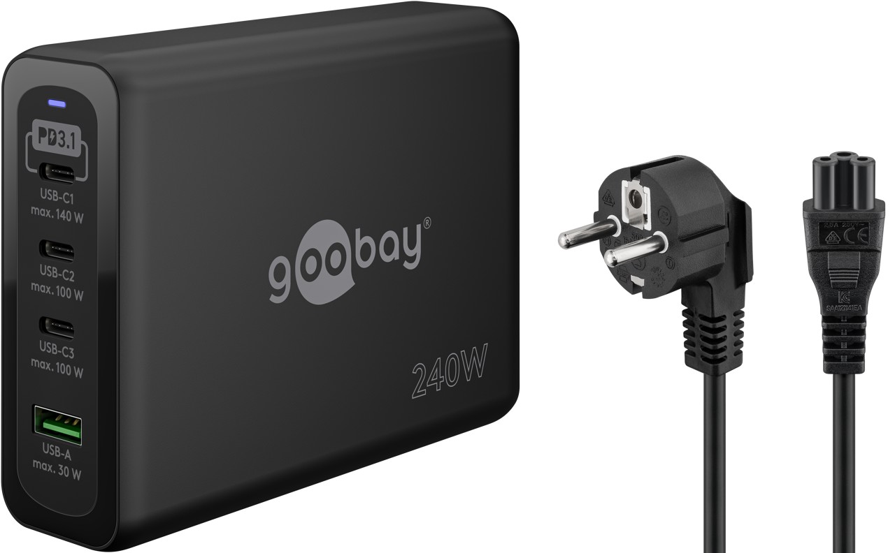 Goobay USB-C™ PD GaN Multiport-Schnellladegerät (240 W) schwarz