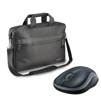PEDEA Laptoptasche 17,3 Zoll + MAU Logitech M185, kabellos, grau Notebook Umhängetasche mit Tablet Fach, schwarz