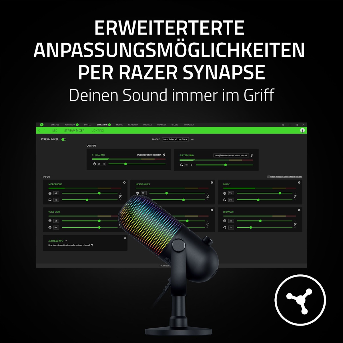 Razer Seiren V3 Chroma USB-Mikrofon - RGB-USB-Mikrofon mit Tap-to-Mute und reaktiver Beleuchtung Headset Produkt Bild 10