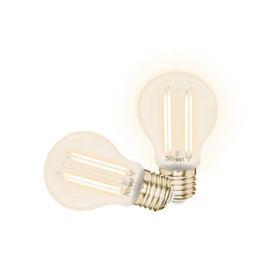 Trust E27 DUO-PACK LED FILAMENT WI-FI Smartes WiFi LED-Filament, Lichtstimmung weiß, Fassung E27, von Ihrem Smartphone/T...