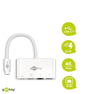 USB-C™ Multiport-Adapter HDMI+Ethernet, PD, weiß - erweitert ein USB-C™ Gerät um einen Ethernet-, einen HDMI™- und einen...