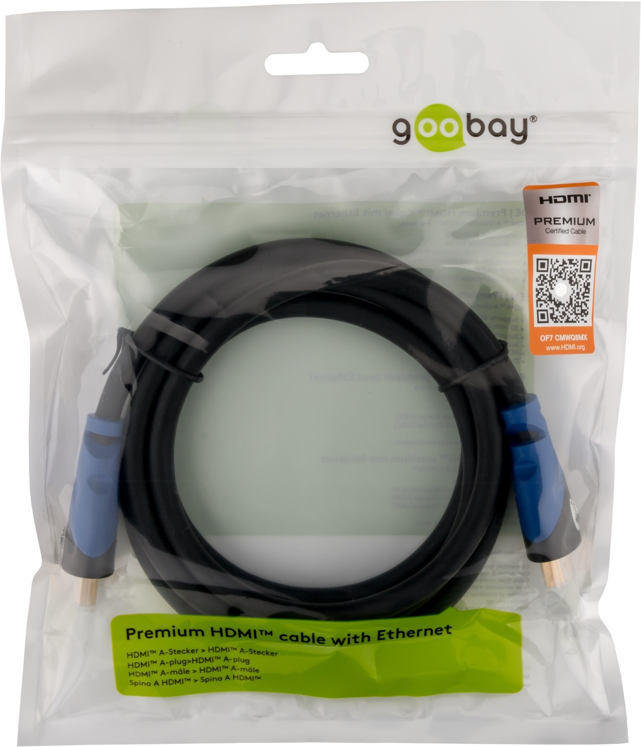 Goobay 1,5m Premium High Speed HDMI Kabel mit Ethernet, 4K (2160p), 18Gb/s, vergoldete Kontakte Kabel Produkt Bild 3