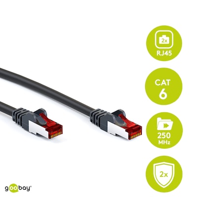 Goobay CAT 6 Patchkabel, S/FTP (PiMF), Schwarz 10m LSZH halogenfrei, Kupfer
