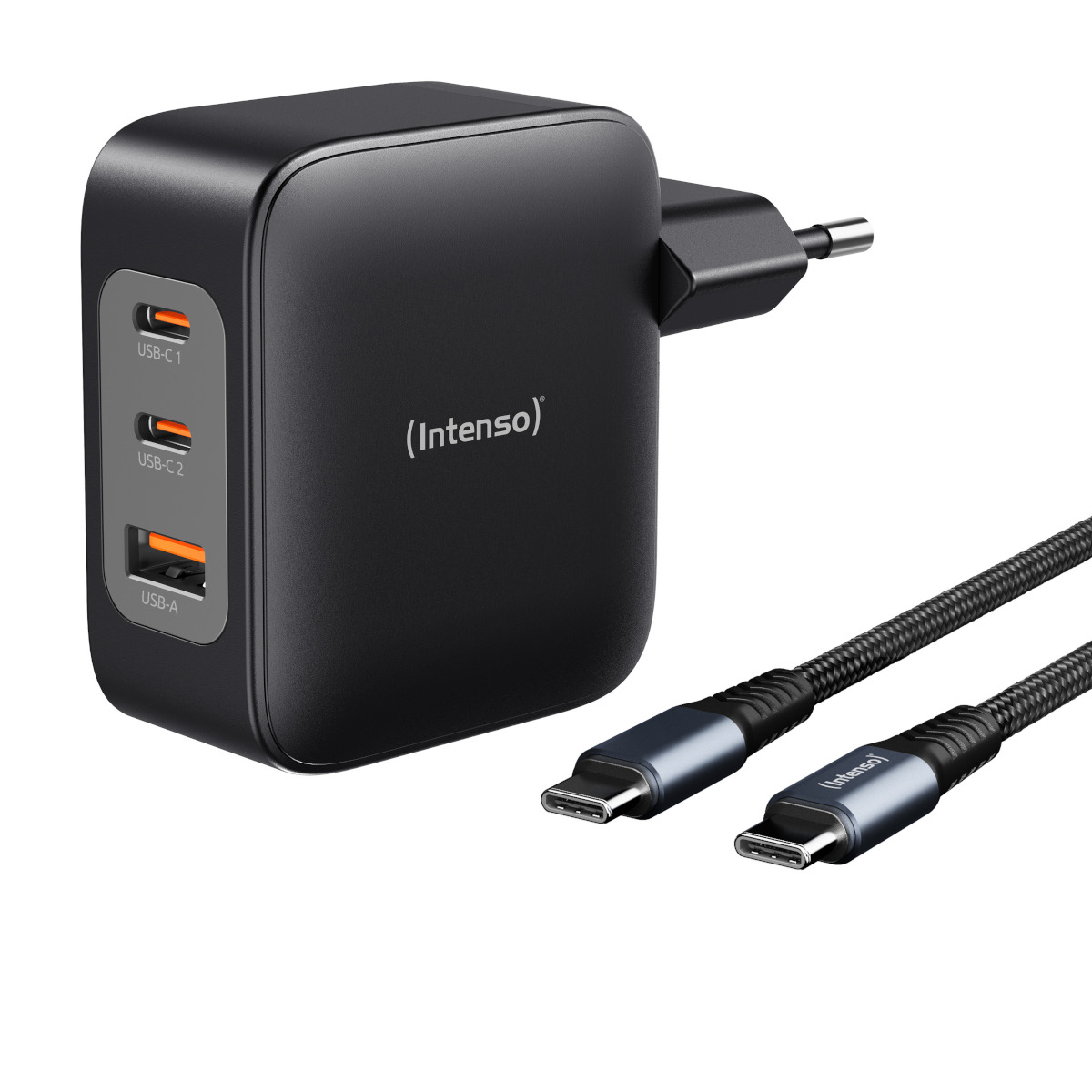 Intenso GaN 100 W Power Adapter Set W100ACC+C520C + USB-C zu USB-C Lade-/Datenkabel